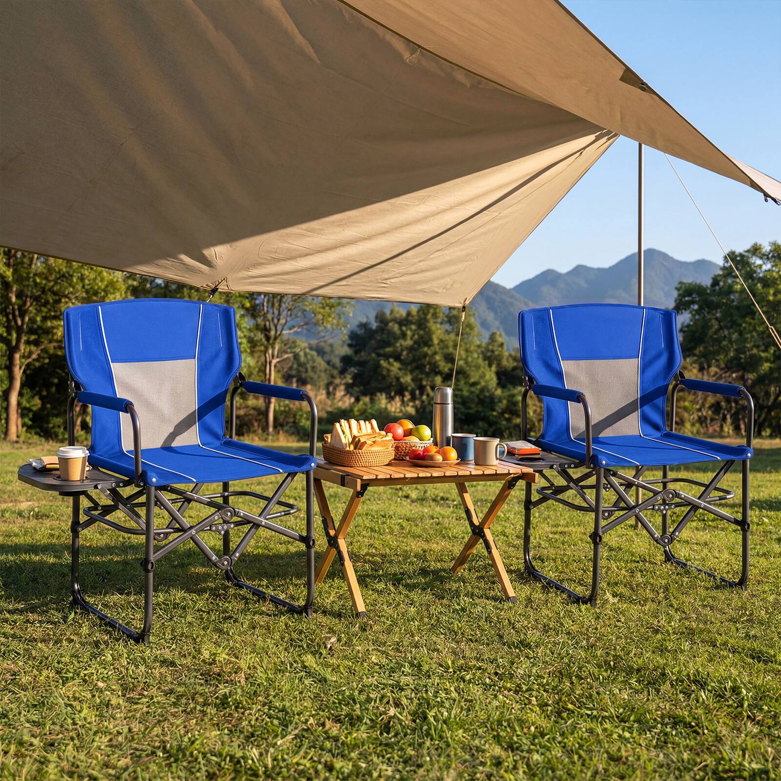 Alt View 3. Costway - Costway 2 PCS Folding Camping Chair with Side Table, Built-in Cup Holder & Carry Bag - Navy.