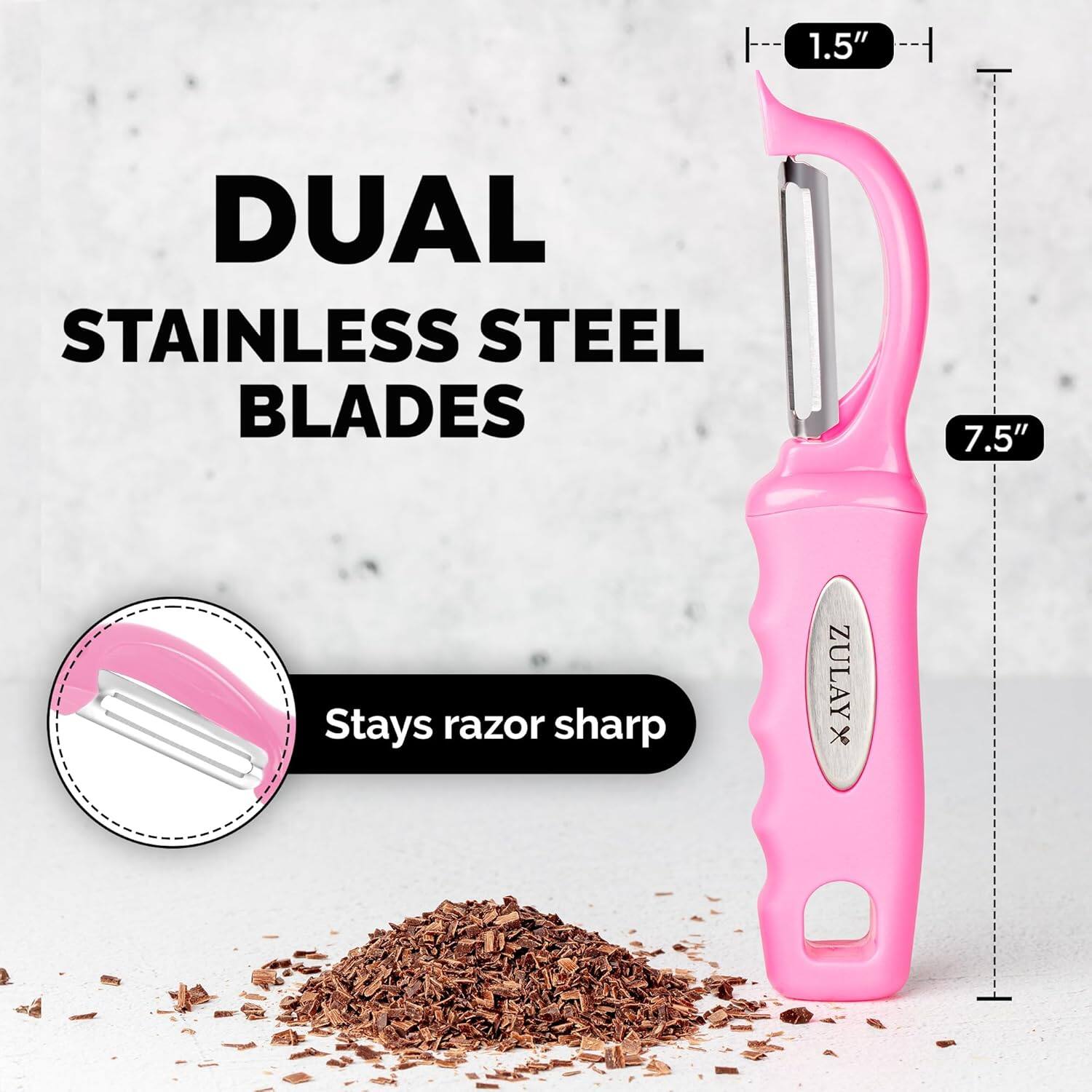 1.5" DUAL STAINLESS STEEL BLADES 7.5" Stays razor sharp ZULAY