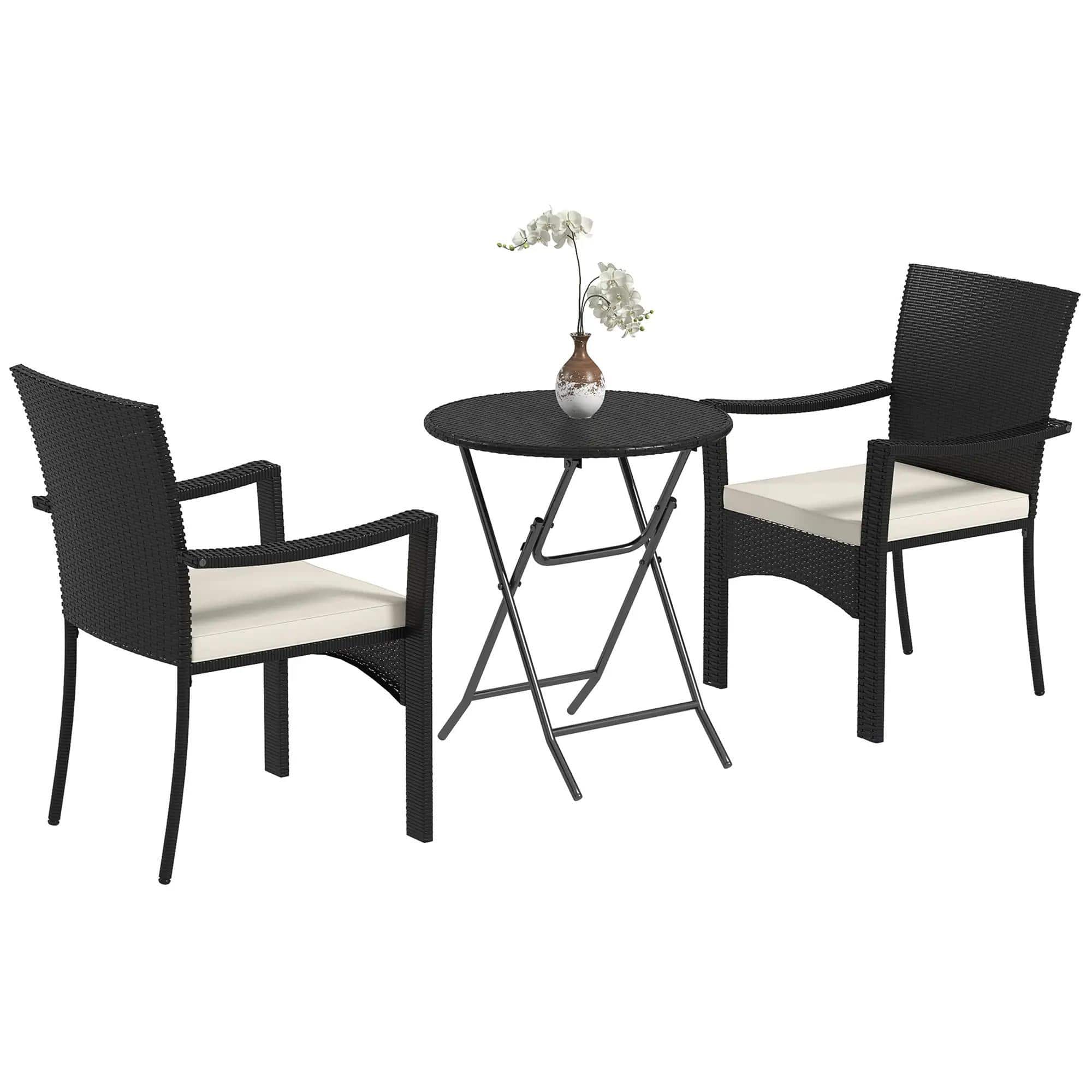Spaco - Outdoor Patio Wicker Bistro Furniture Set with Cushions, for Garden - White