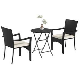 Spaco - Outdoor Patio Wicker Bistro Furniture Set with Cushions, for Garden - White
