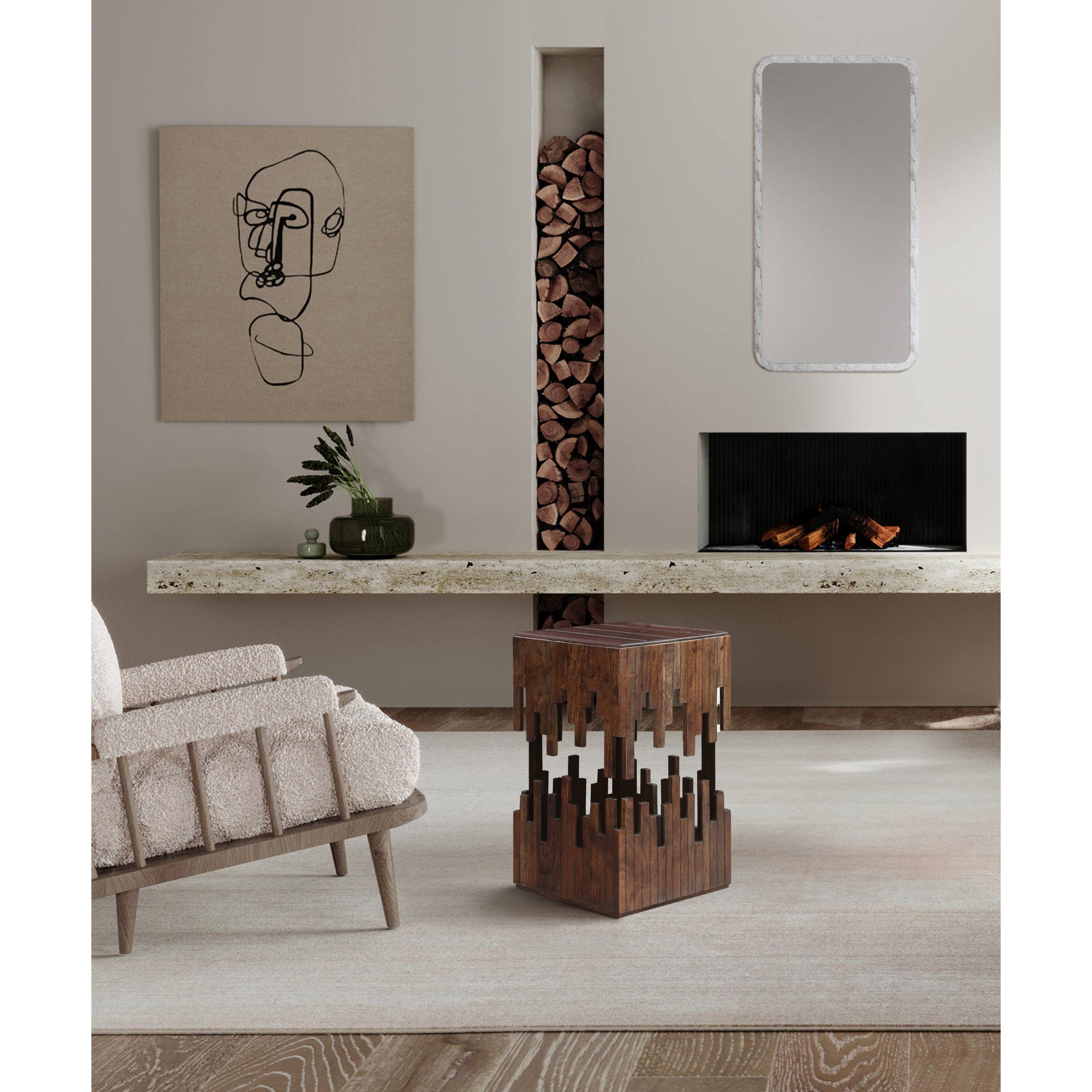 Alt View 9. Manhattan Lane - 24 Inch Accent Side End Table, Brown Acacia Wood, Slatted Square Top, Handcrafted Abstract Silhouette - Brown.