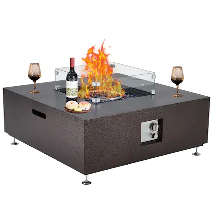 Front. Acekool - 36" 50,000 BTU Certified Propane Fire Pit Table, Outdoor Fireplace with Wind Guard Glass Windshield, Bronze.