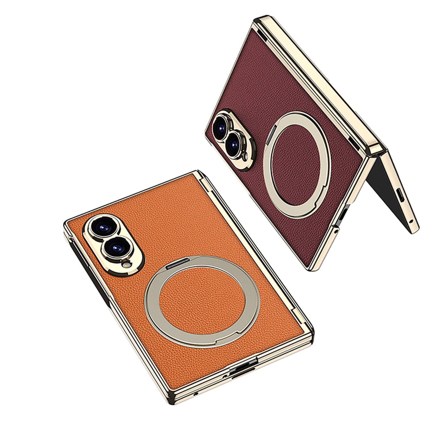 Alt View 2. Dteck - for Samsung Galaxy Z Fold8 Slim Hinge Protection Case,Built-in Screen Protector & Stand,Shockproof PU Leather Back Cover - Winered.
