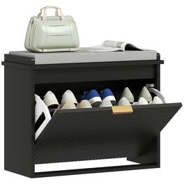 Homcom - Narrow Shoe Bench with Padded Seat Cushion and Flip-Drawer, Small Entryway Bench Holds up to 265lb, Shoe Cabinet - Black