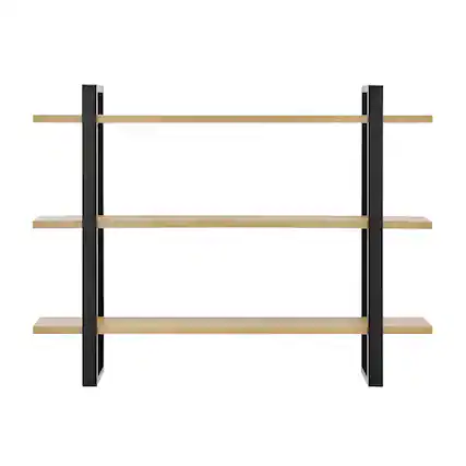 Front. Danya B - Rio Three Tier Floating Bracket Wall Shelf - Chestnut - Chestnut.