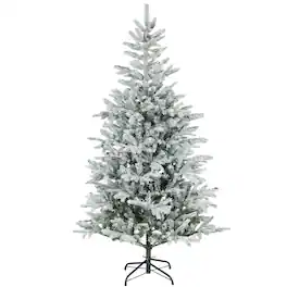 Homcom - ft Artificial Frosted Christmas Tree with Realistic Branches, Wide Full Spruce, Hinged Xmas Tree - Green