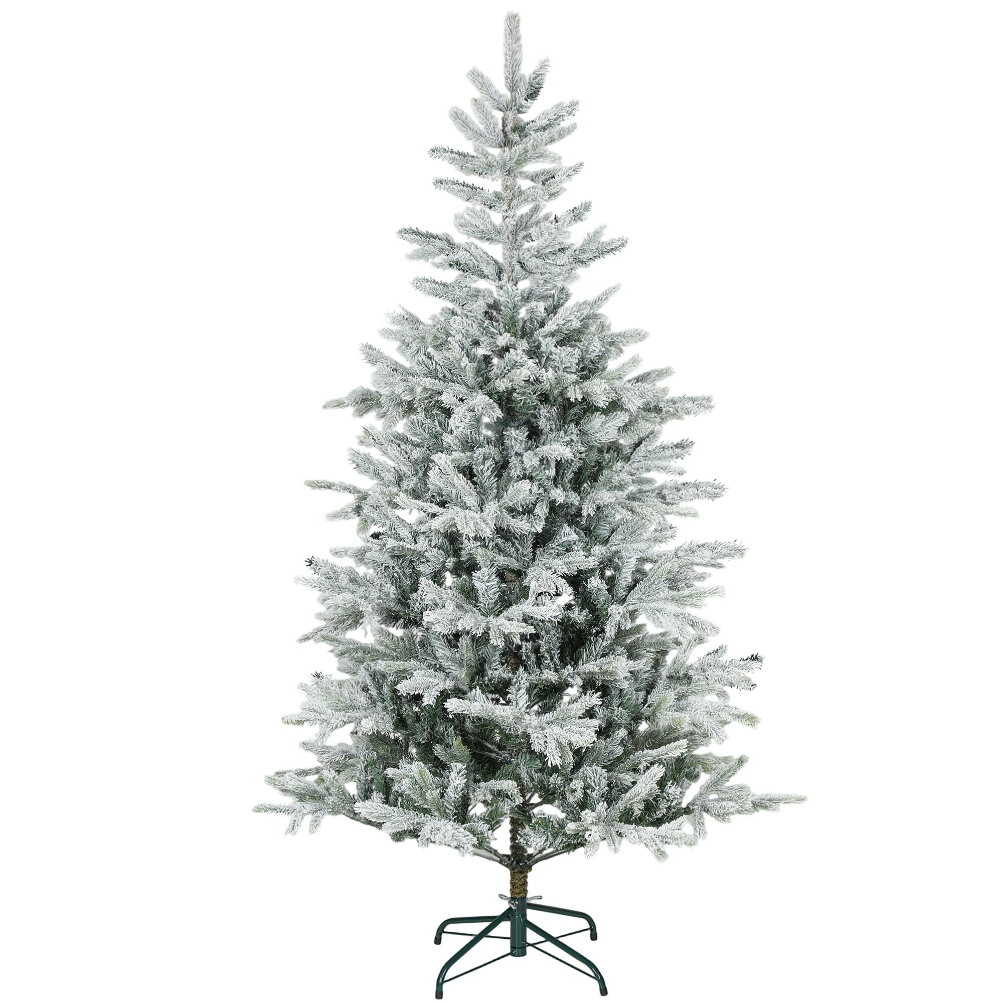 Front. Homcom - ft Artificial Frosted Christmas Tree with Realistic Branches, Wide Full Spruce, Hinged Xmas Tree - green.