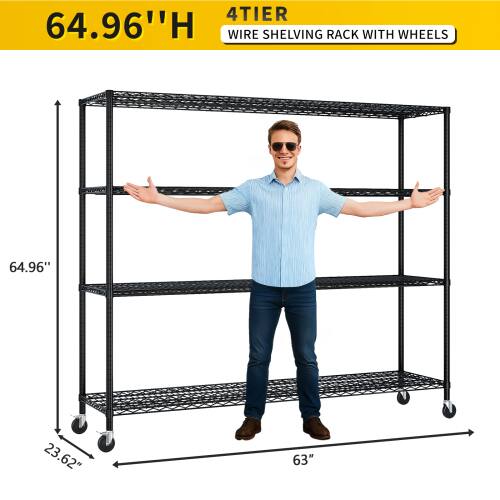 64.96"H 4TIER WIRE SHELVING RACK WITH WHEELS 64.96" 23.62" 63"