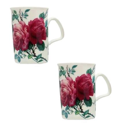Front. Jiallo - Roy Kirkham Lancaster Mug-English Rose- Red Rose, Set of 2 - Mutli color.