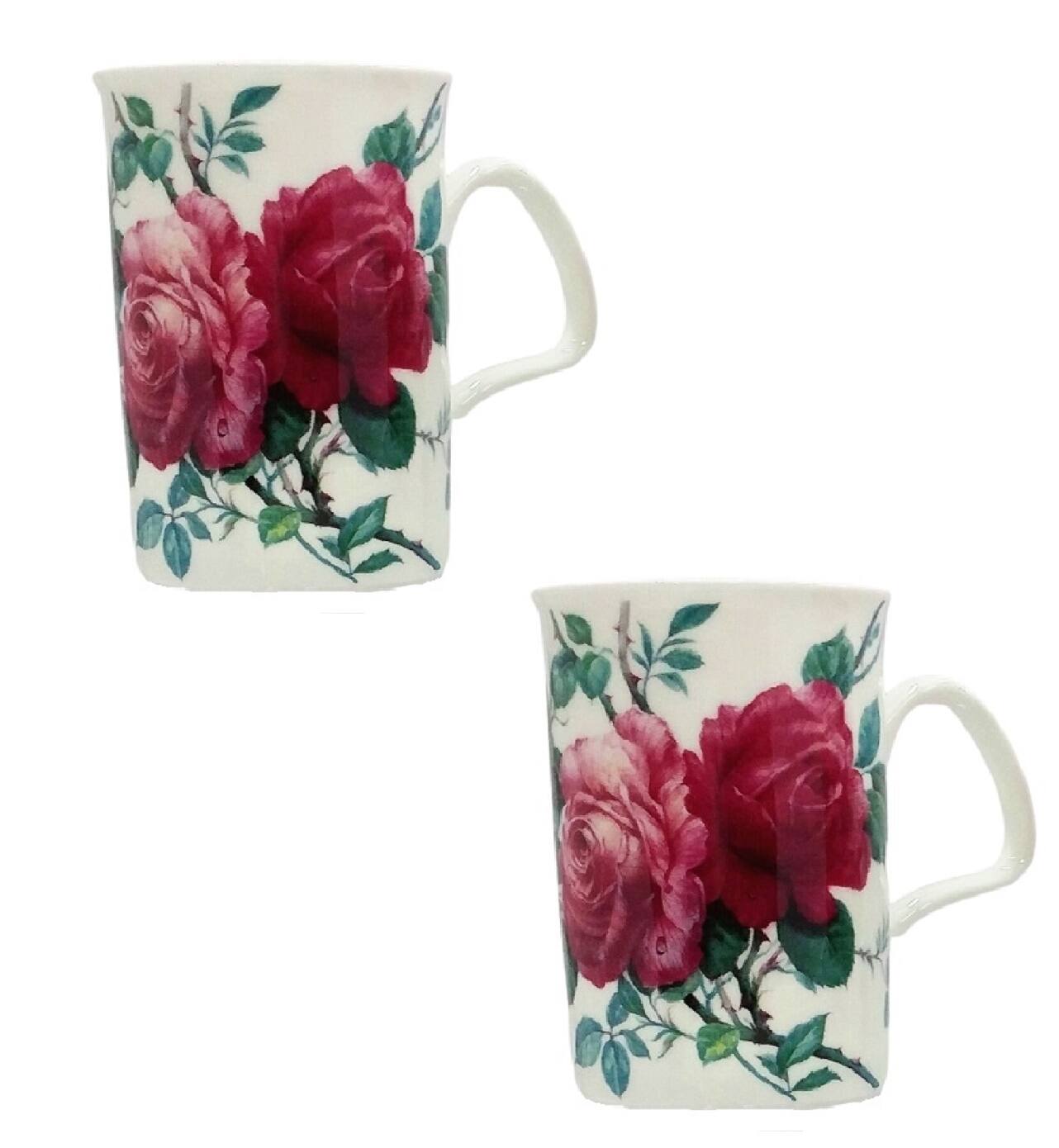 Front. Jiallo - Roy Kirkham Lancaster Mug-English Rose- Red Rose, Set of 2 - Mutli color.