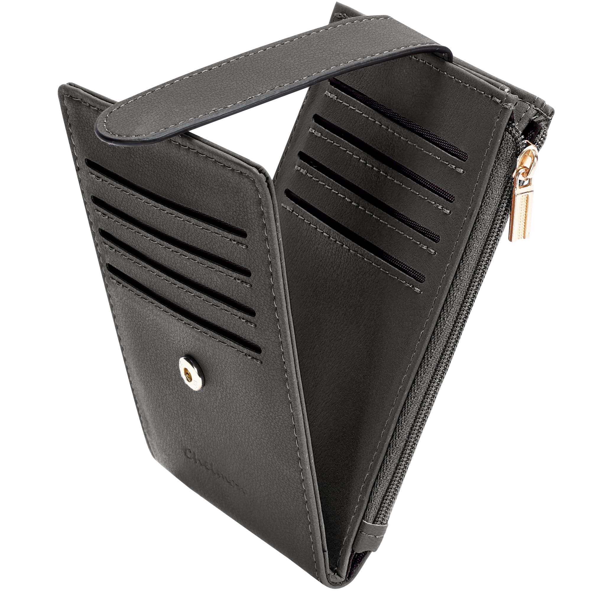 Jadie Link - Womens Rfid Slim Card Holder Wallet Thin Bifold Multi-card Case Zipper Pocket Purse deep Purple Refined Material Crafted - Deep Grey With Key Chain