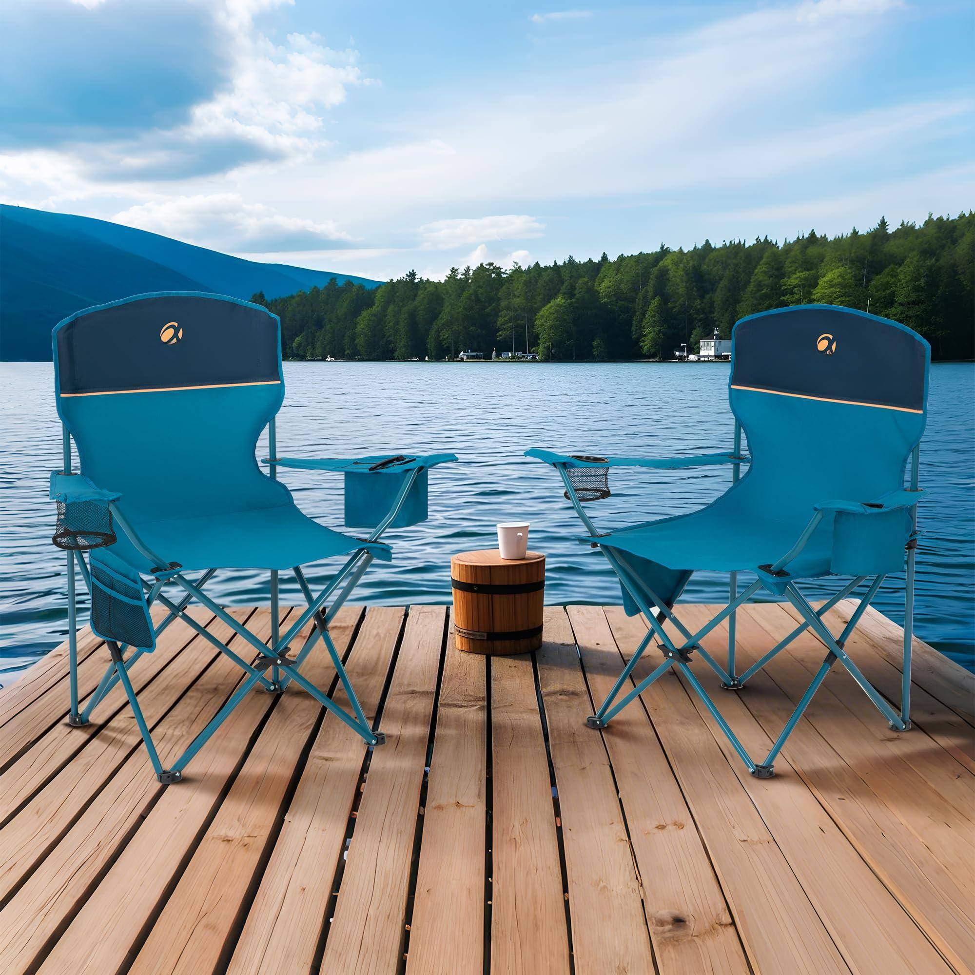 Angle. JETRANSPORT - Camping Chair 2 Pack Portable With 3-can Cooler Folding Side Pocket And Cup Holder Collapsible For - Green.