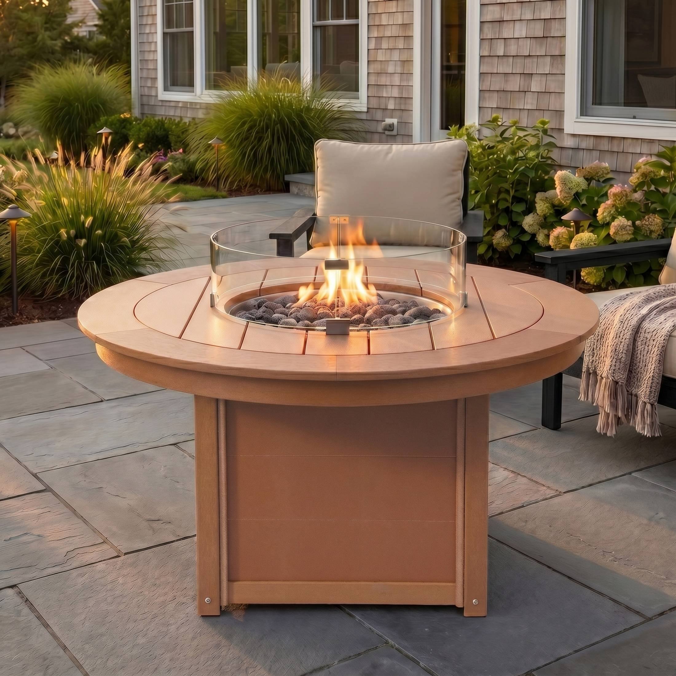 Angle. WestinTrends - WestinTrends Helios 47" Modern Outdoor 55,000 BTU Patio Propane Round Fire Pit Table - Teak.