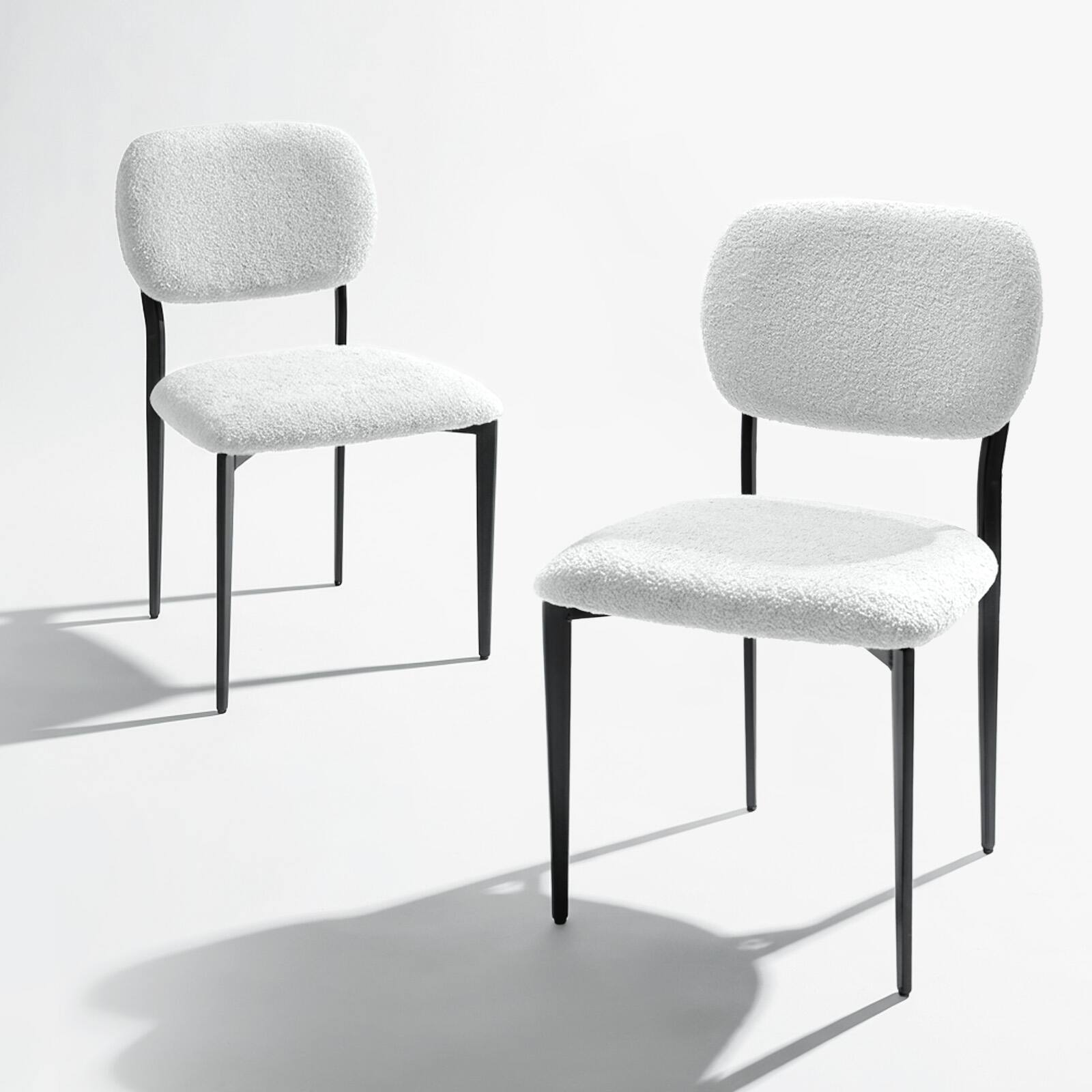 FERPIT - Upholstered Dining Chairs Metal Legs, Sherpa Fabric Dining Chair Set with Backrest Dining Room Living Room - White