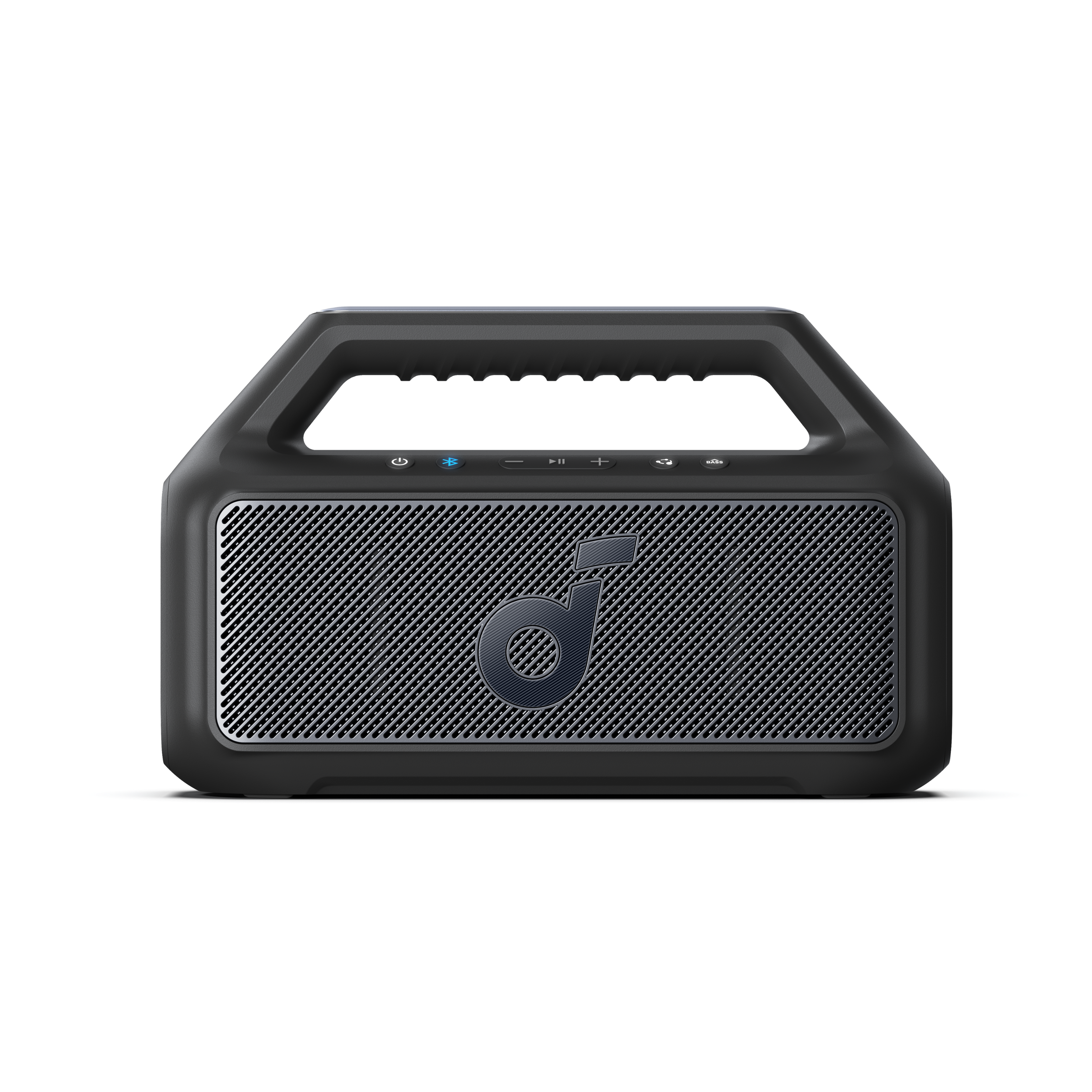 Left. Soundcore - by Anker Boom 2 IPX7 Waterproof Floatable 80W Bluetooth Speaker with Subwoofer, BassUp 2.0, & Custom RGB Light Effects - Black.