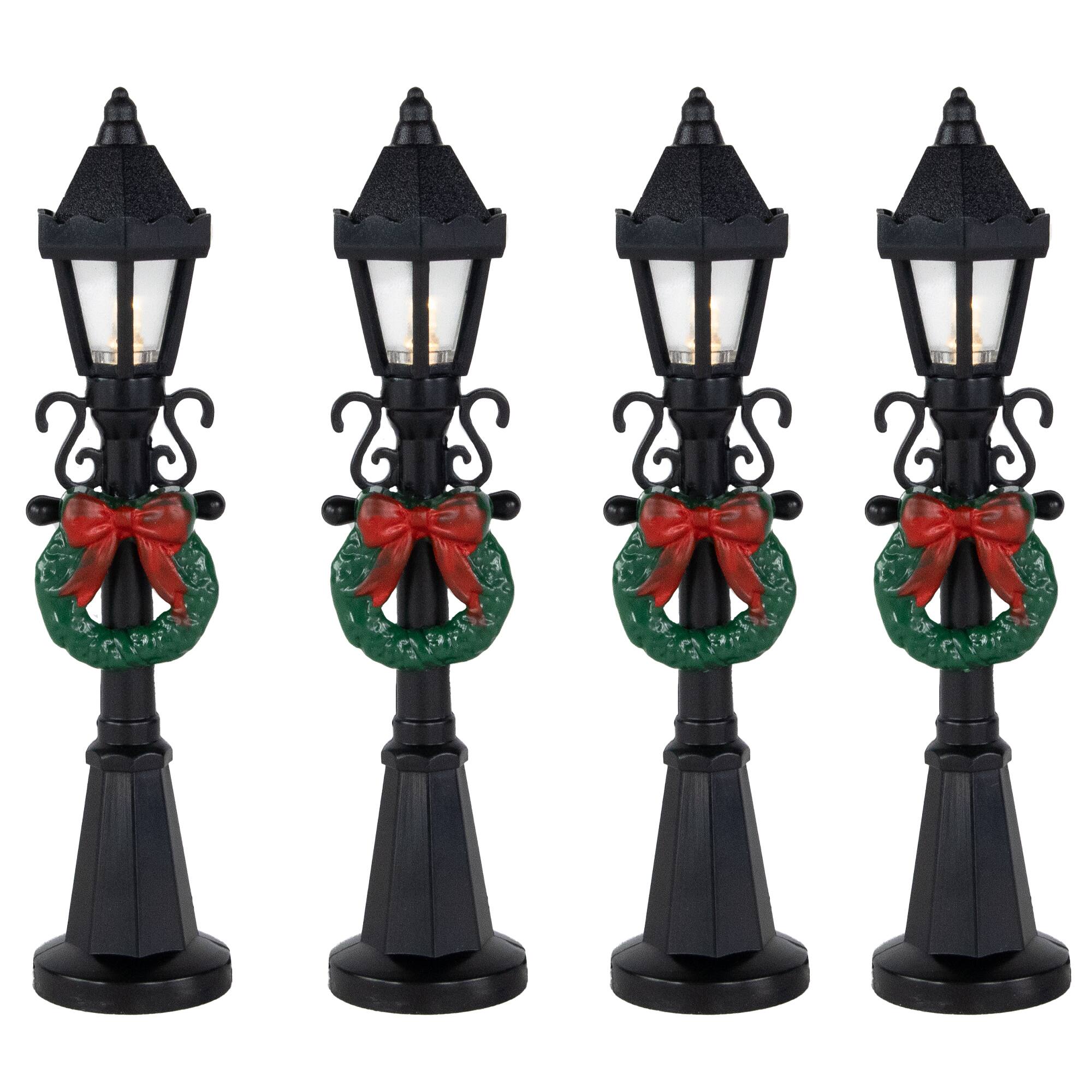 Front. Northlight - Set of 4 Lighted Street Lamps Christmas Village Display Pieces - 4.75" - Brown.