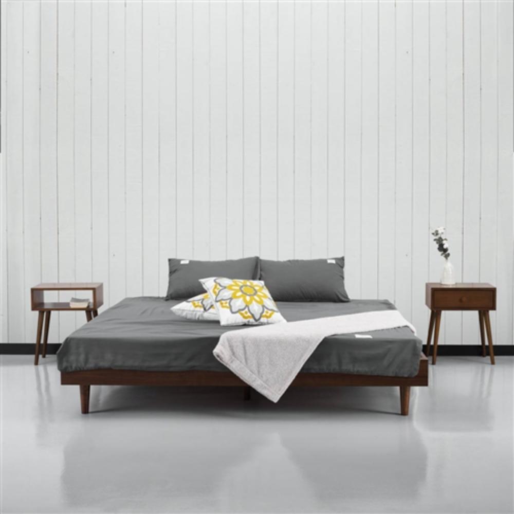 Angle. Hivvago - Full size Mid-Century Modern Platform Bed Frame in Dark Brown Wood Finish - Dark Brown.