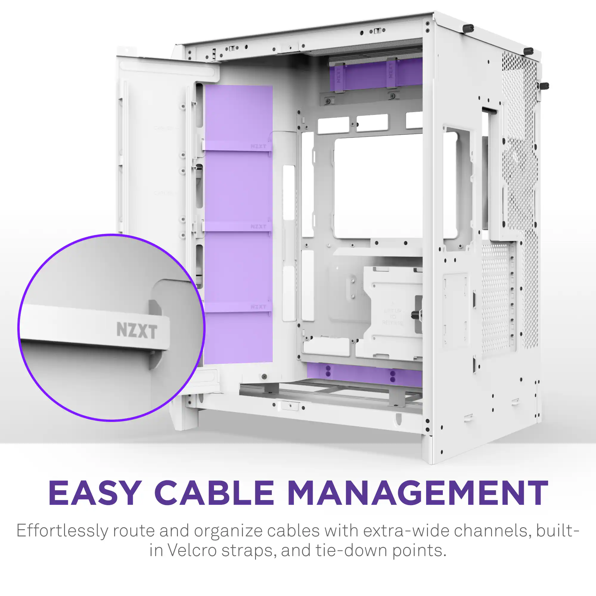 Easy Cable Management: Effortlessly route and organize cables with extra-wide channels, built-in Velcro straps, and tie-down points.