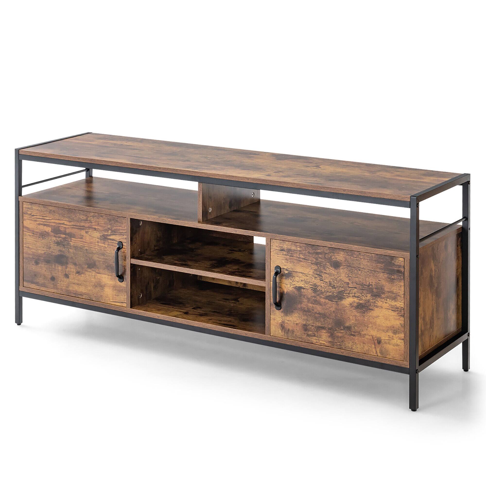 Alt View 19. Costway - Industrial TV Stand for TVs up to 65'' Media Center w/ Cabinets & Adjustable Shelf - Rustic Brown.