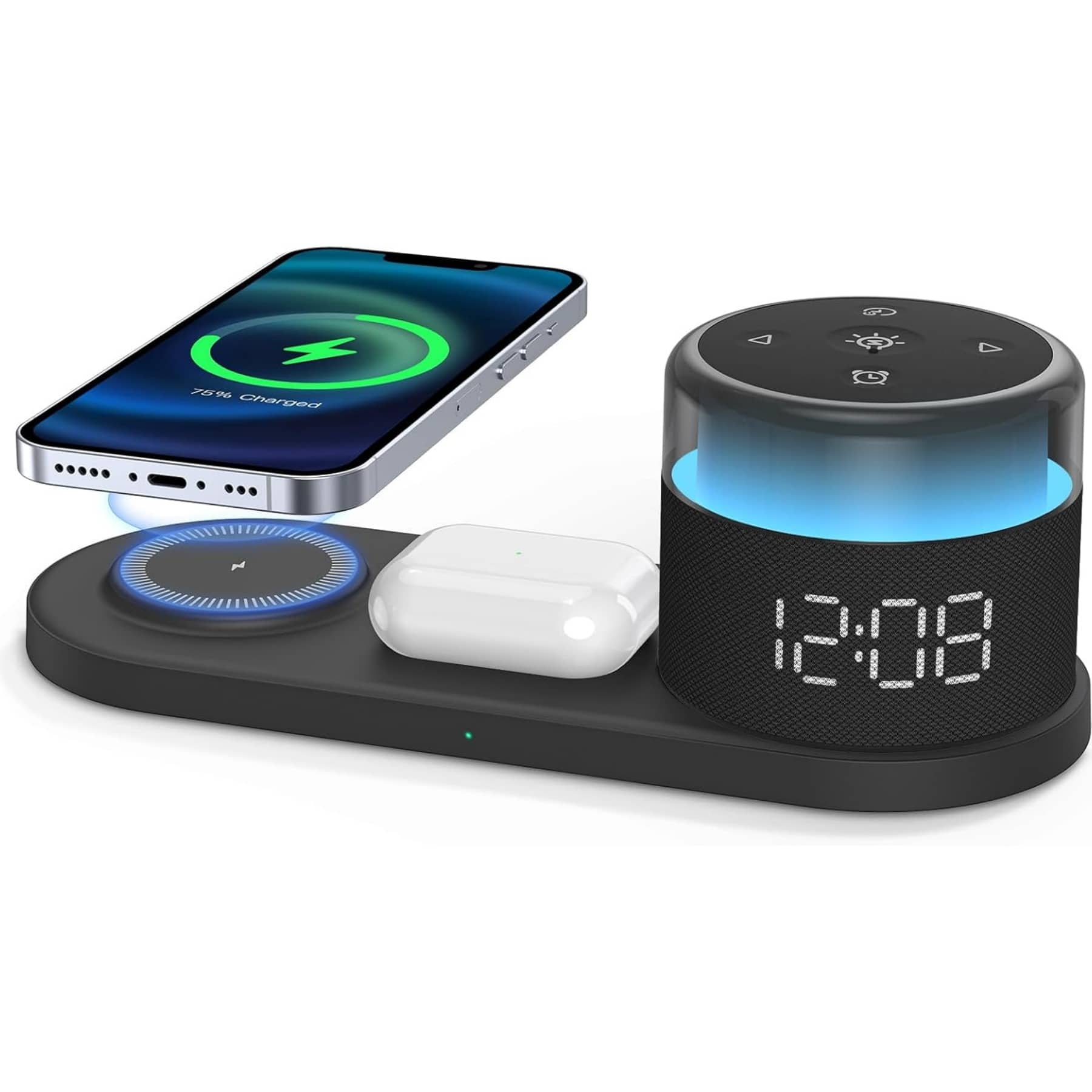 Dazzed Corner - Alarm Clock with Wireless Charger, Magnetic Dock for iPhone - Black