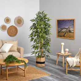 BreeBe - 6' Bamboo Tree with 1024 Branches in Natural Cotton Planter - Green