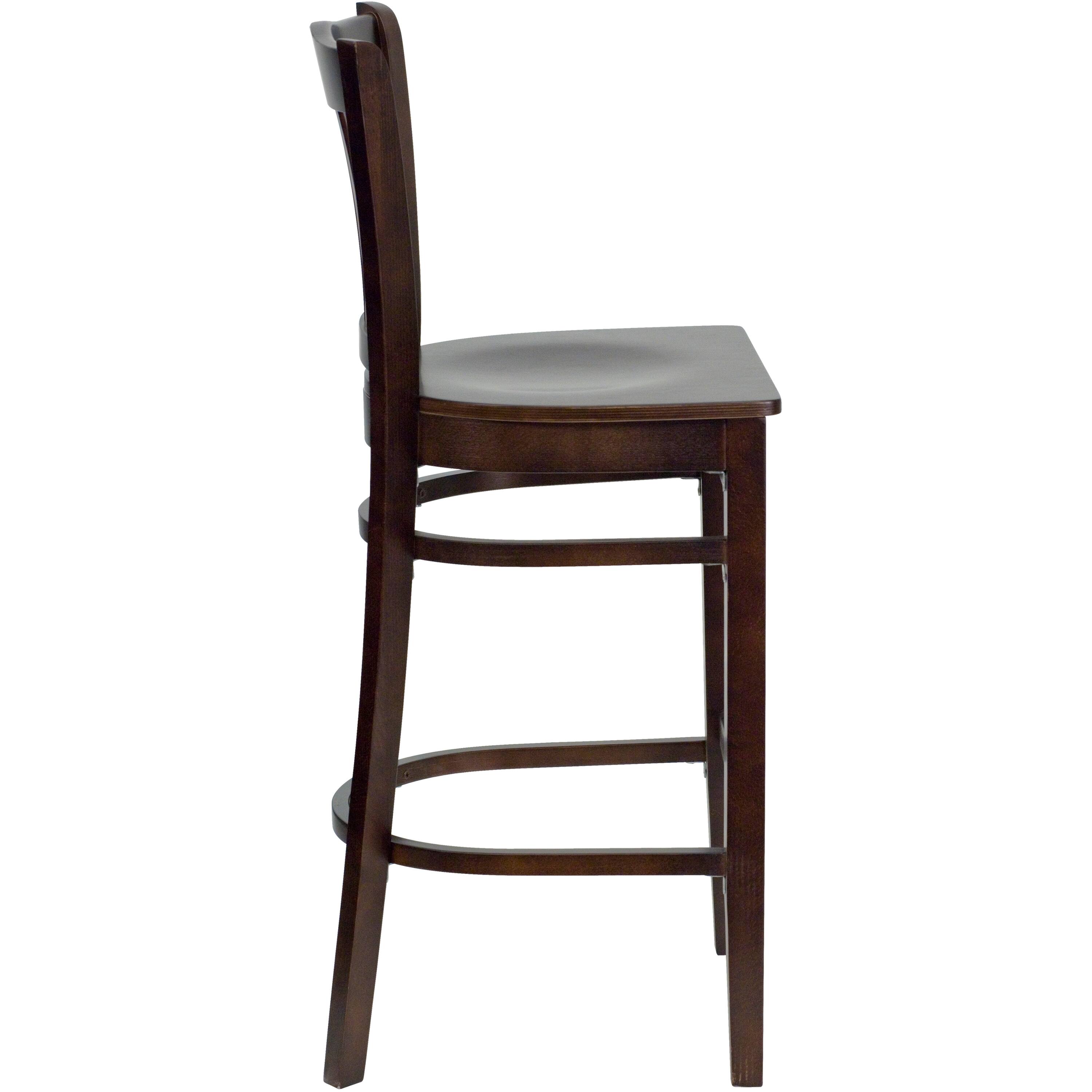Alt View 4. Emma + Oliver - Vertical Slat Back Wooden Restaurant Dining Barstool - Walnut Wood Seat/Walnut Wood Frame.