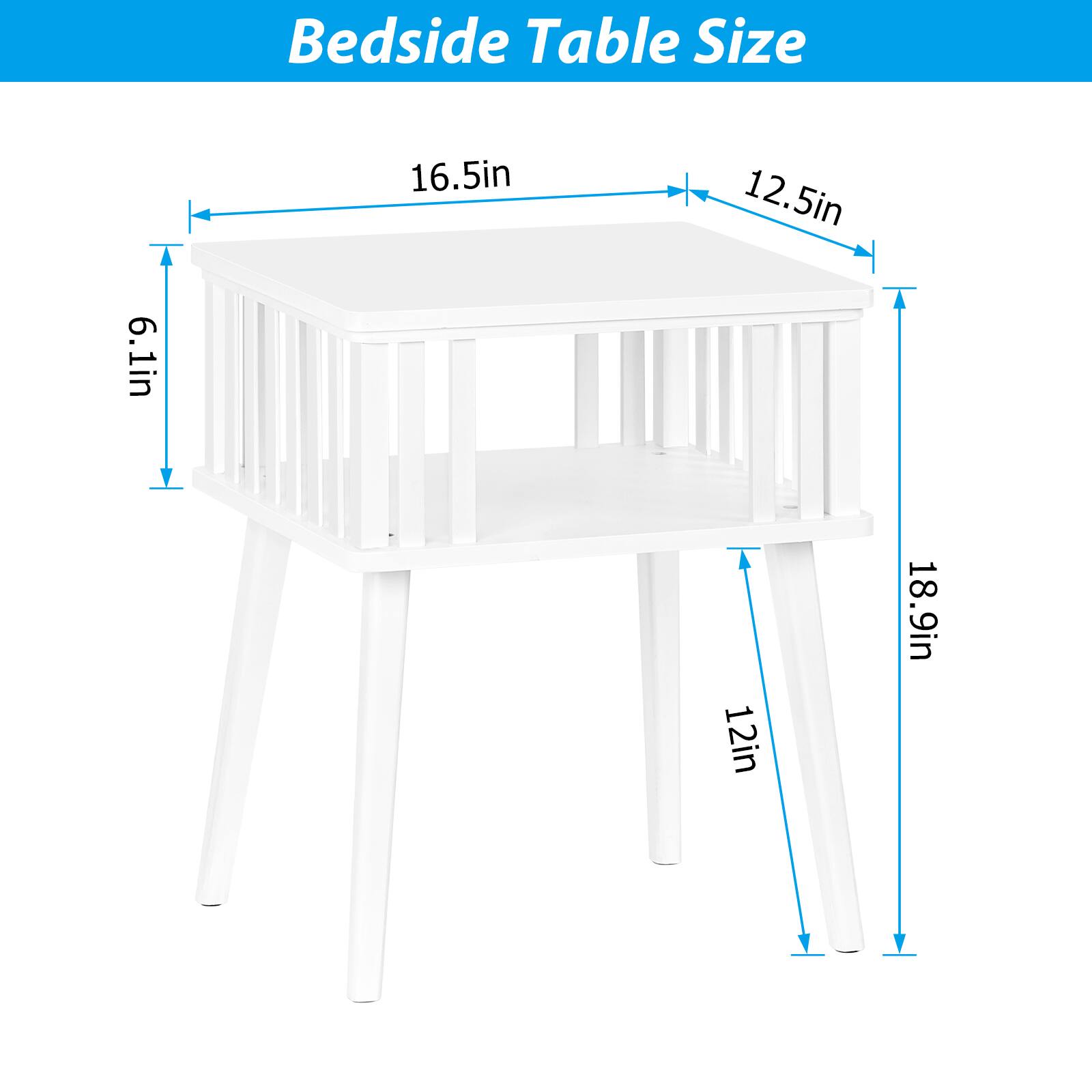 Bedside Table Size: 16.5in x 12.5in x 6.1in x 12in x 18.9in