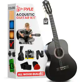 PYLE - Beginner Acoustic Guitar Kit, 1/2 Junior - Natural