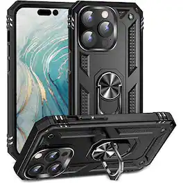 Entronix - Dual-Layer Protective Case for iPhone 16 Pro with Built-in Kickstand - Black