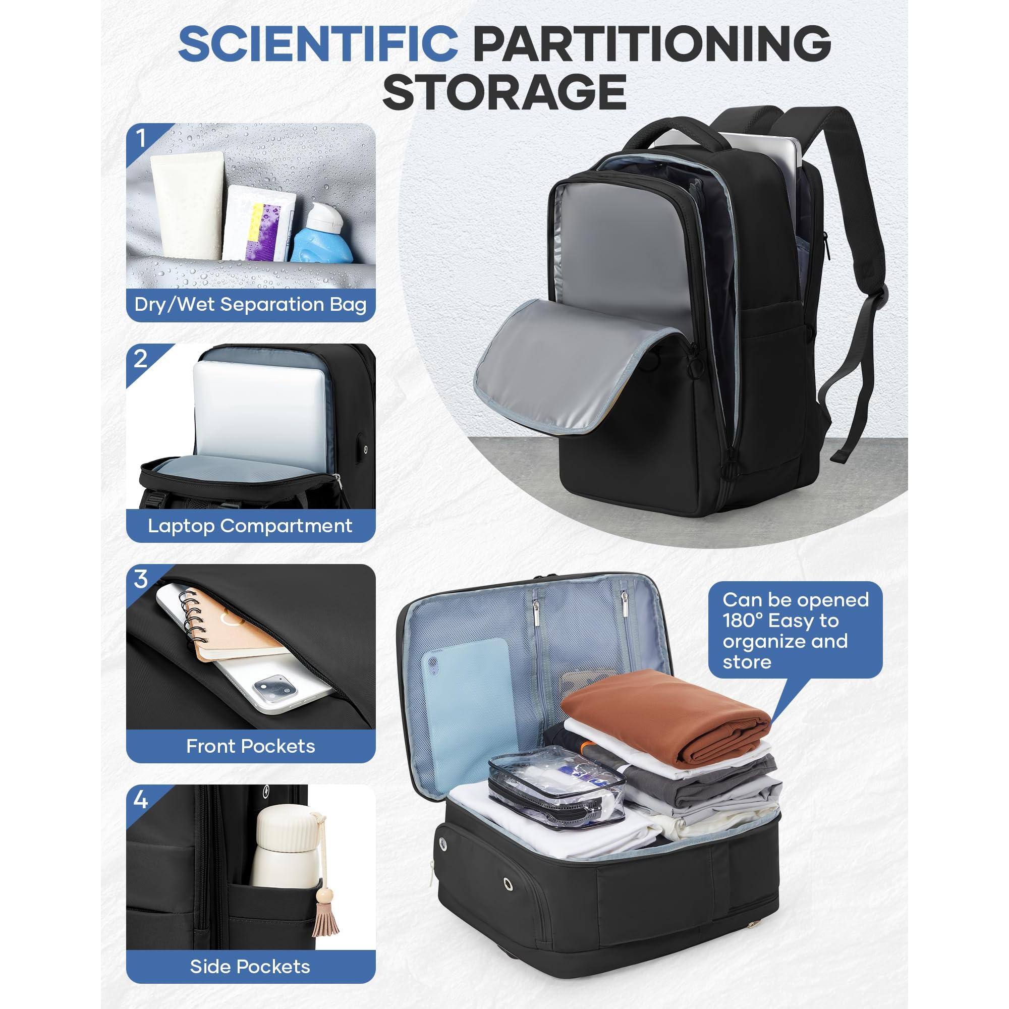 Alt View 1. Cozy Serene - Vacuum Backpack Travel For Women Men  Airline Approved Bag Carry On Luggage Backpacks With 15.6inch Laptop Compartment - Black-Medium.