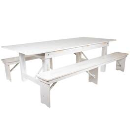 Flash Furniture - HERCULES Series 8' x 40" Antique Rustic Folding Farm Table and Two Bench Set - White
