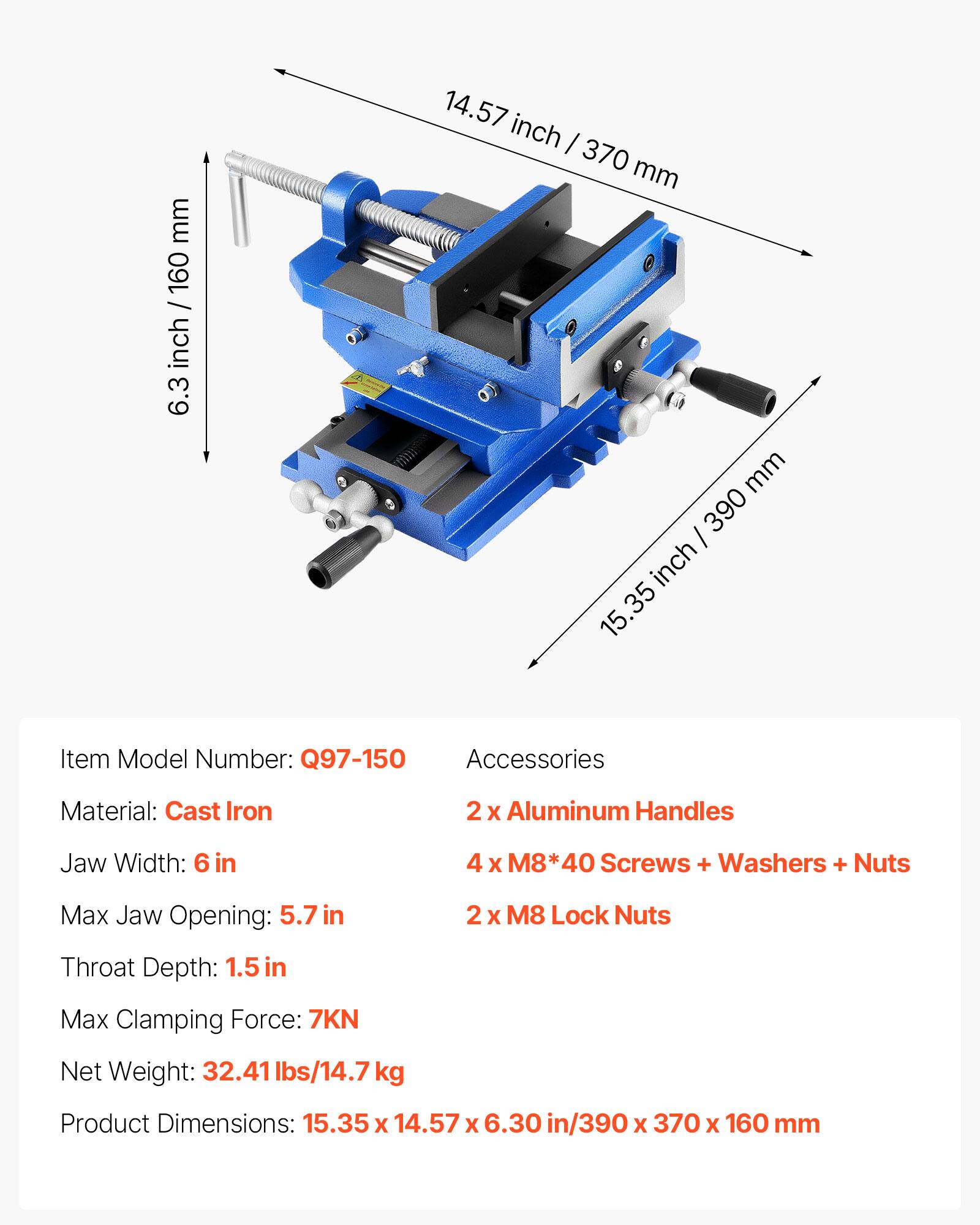 VEVOR Cross Slide Drill Press Vise, 6Inch Jaw Width, 2 Way X Y