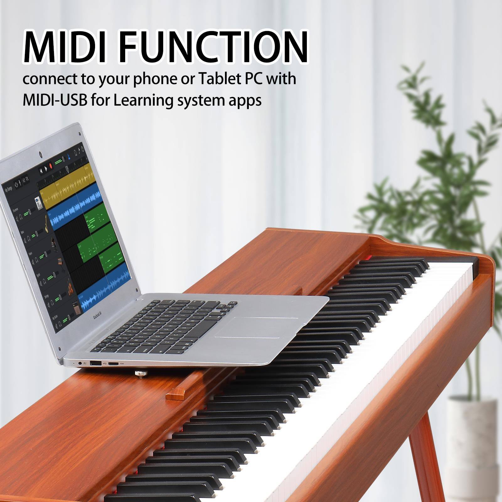 MIDI FUNCTION  
connect to your phone or Tablet PC with MIDI-USB for Learning system apps
