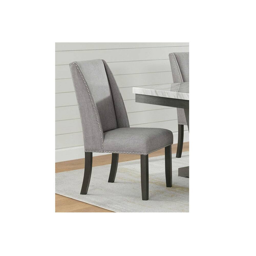 Alt View 1. Elements - Upholstered Dining Side Chair with Nailheads - Pair in Charcoal - Charcoal.