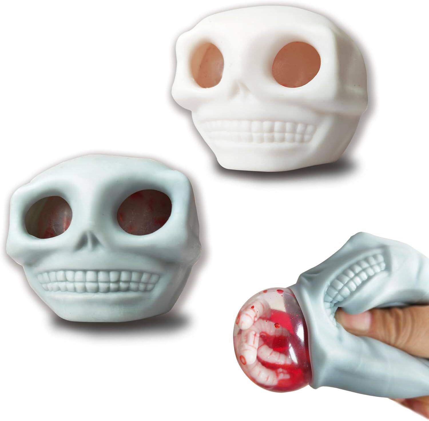 Front. Link - Halloween Skull Squishy Ball for Stress Relief - Multicolored.