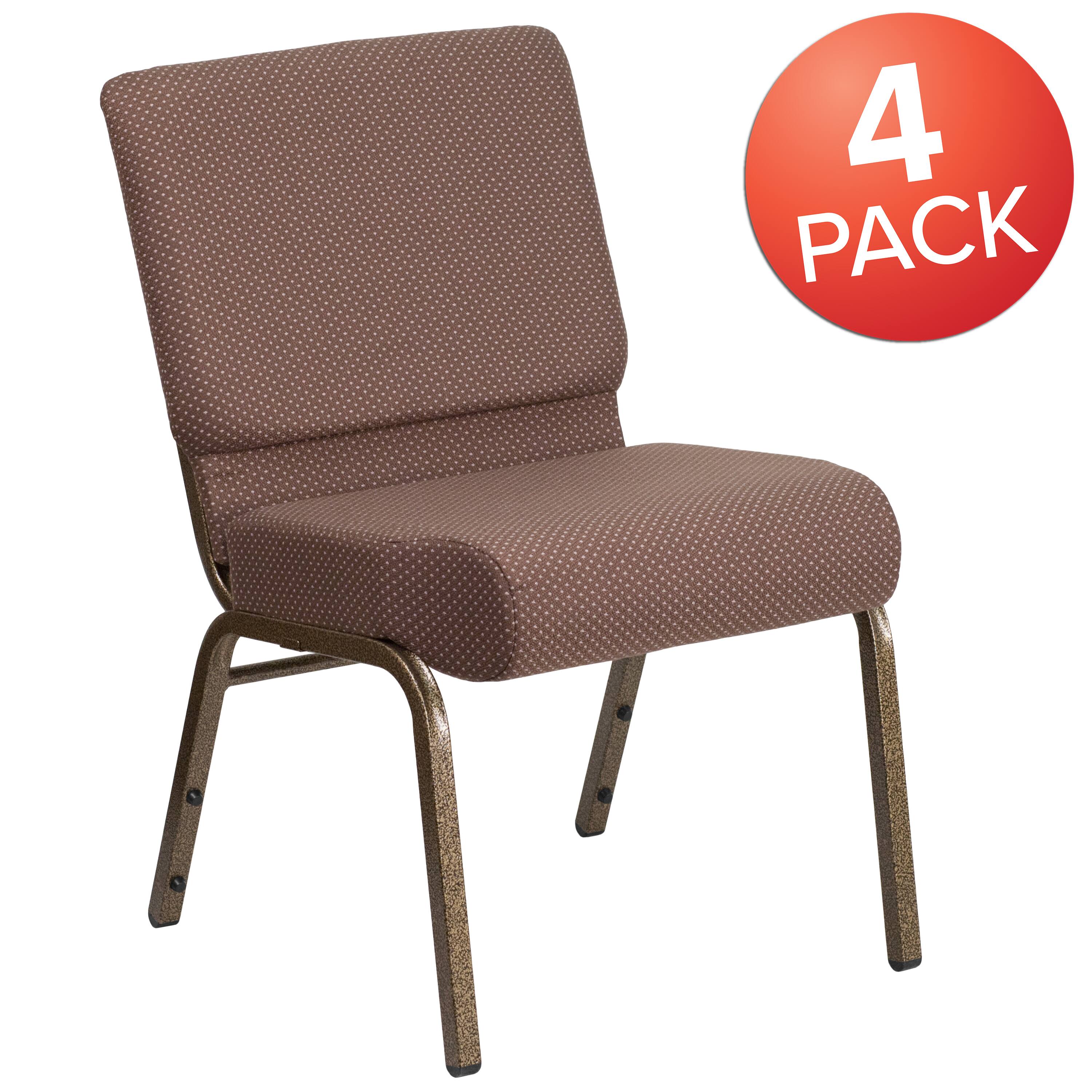 Alt View 1. Emma + Oliver - 4 Pack 21''W Stacking Church Chair - Brown Dot Fabric/Gold Vein Frame.