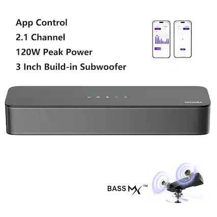 App Control
2.1 Channel
120W Peak Power
3 Inch Build-in Subwoofer
ULTIMEA BASS MX™