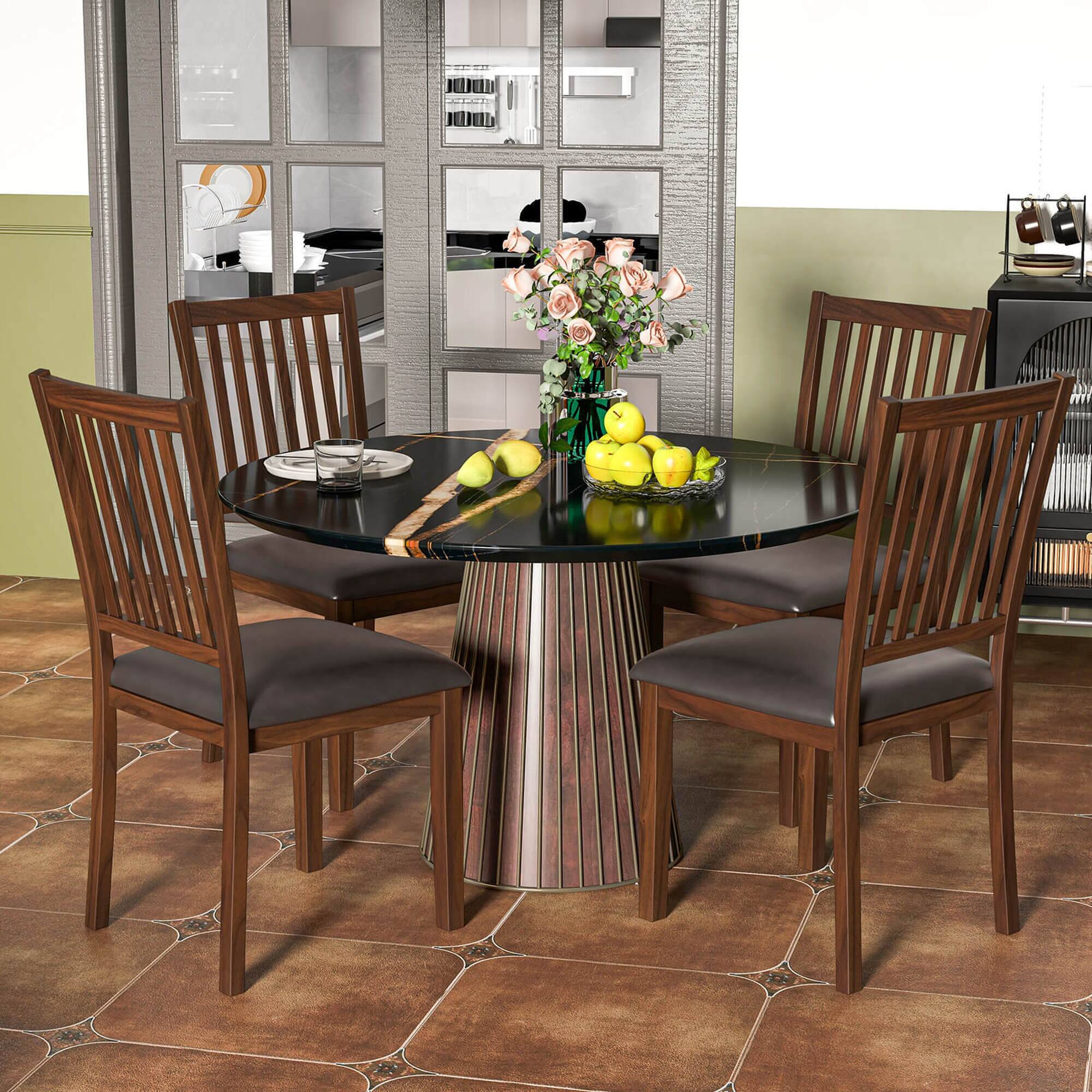 Angle. Costway - Modern Dining Chair Set of 4 with Slanted High Backrest Wear-resistant PVC Leather - Cappuccino, Black.