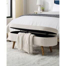 Hivvago - Mid-Century Modern Boho Style Linen Bedroom Storage Bed Bench - Off-White, Beige