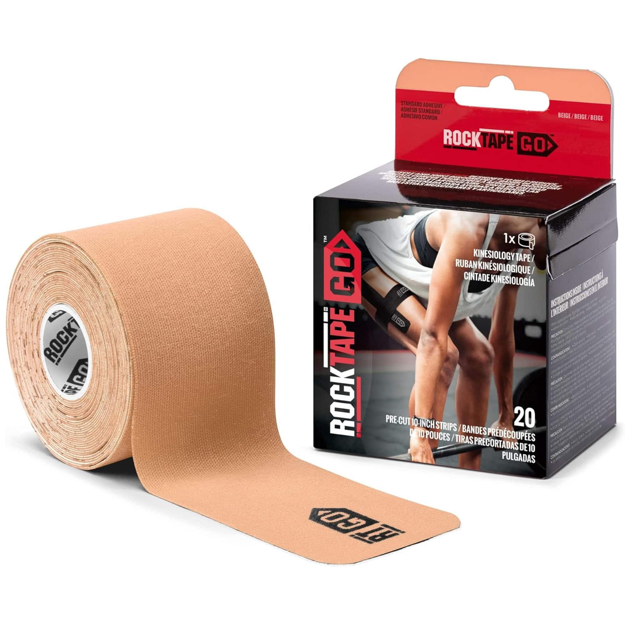 RockTape - Go 20 Pre-Cut 10-Inch Strips Kinesiology Standard Adhesive - Beige
