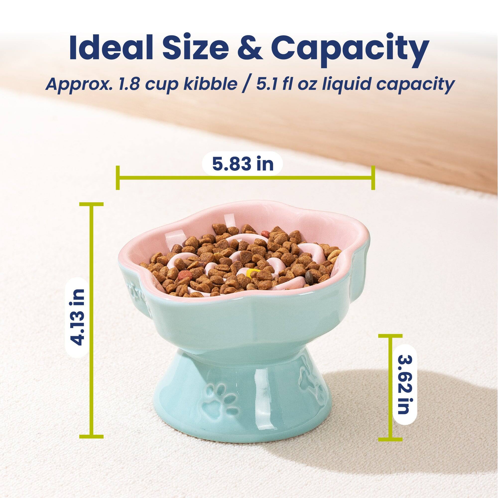Ideal Size & Capacity  
Approx. 1.8 cup kibble / 5.1 fl oz liquid capacity  
5.83 in  
4.13 in  
3.62 in