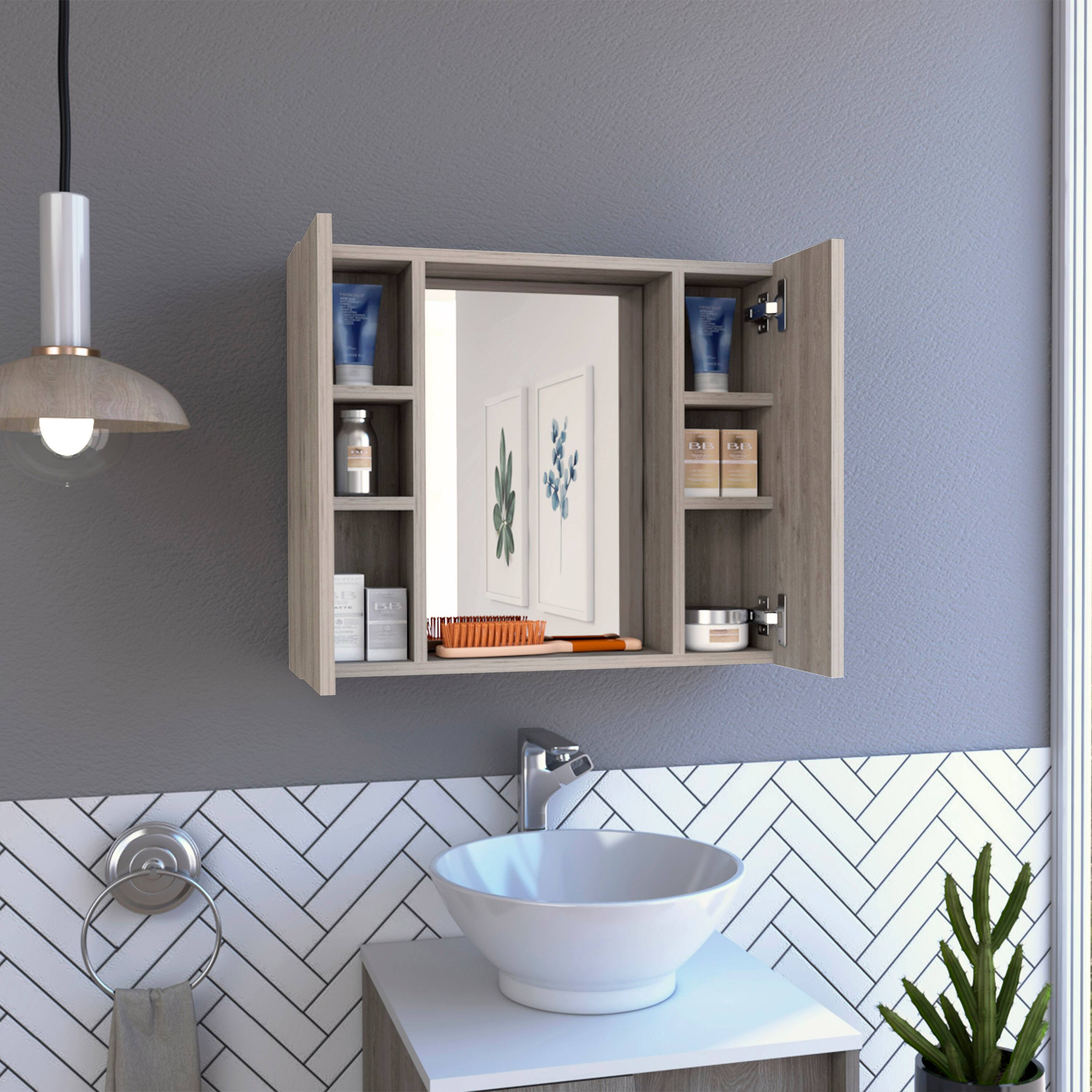 Back. TuHome - Wall-Mount Mirror Medicine Cabinet with Two Doors for Interior Storage - Light Gray.