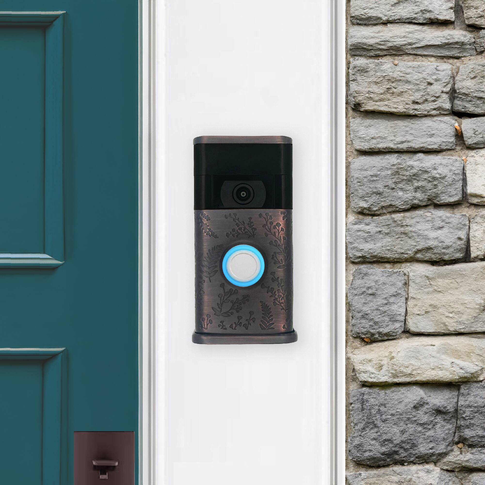 Alt View 3. Michael Healy - Wildflower Video Doorbell Cover (Ring 2nd Gen) - Oiled Bronze.