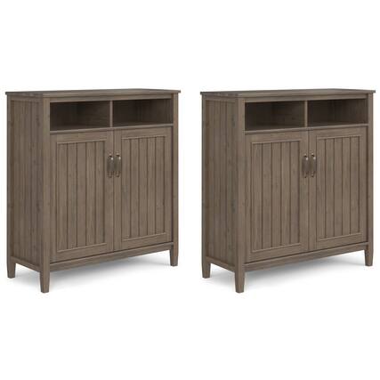Front. Simpli Home - Lev 39 inch Storage Cabinet (Set of 2) - Smoky Brown.