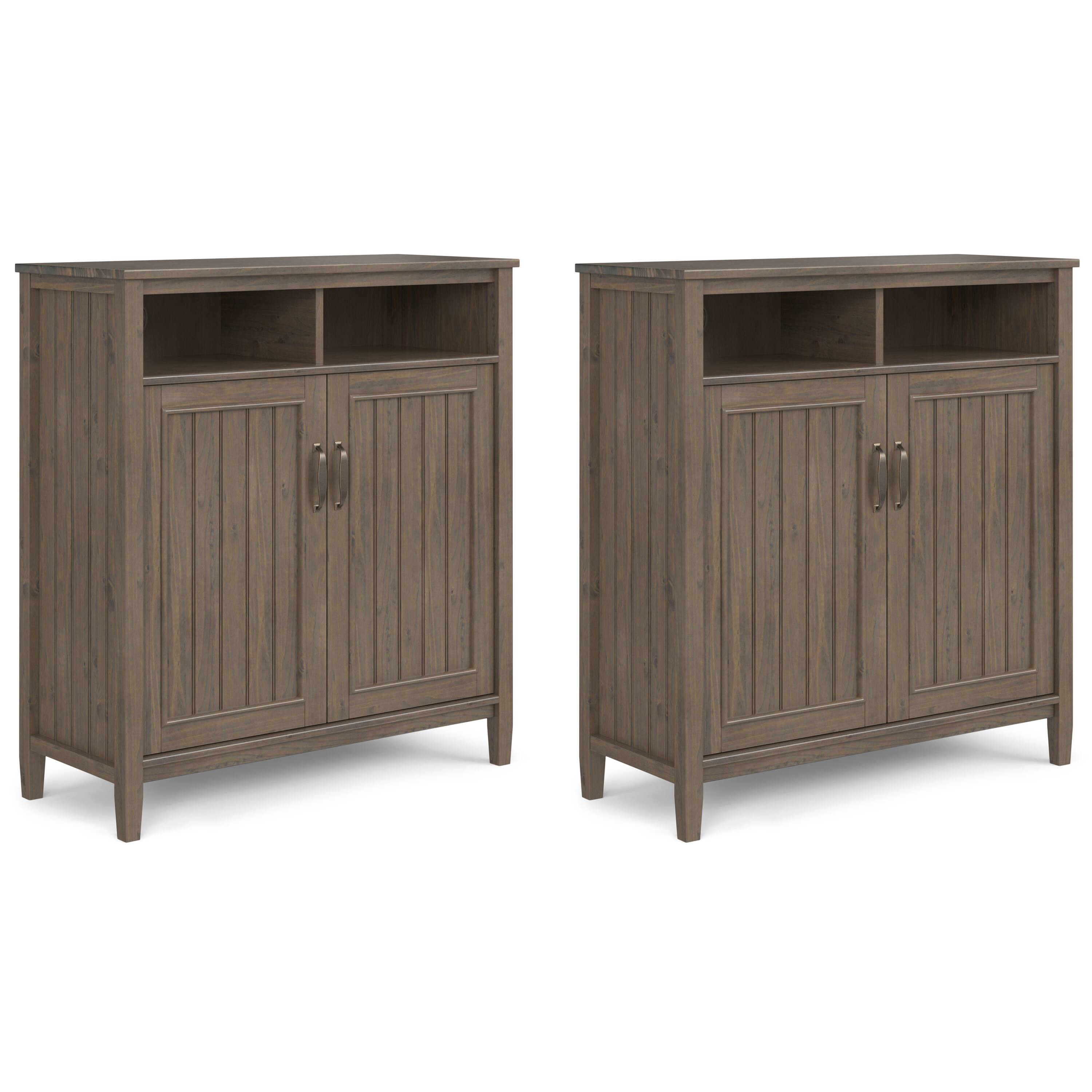 Front. Simpli Home - Lev 39 inch Storage Cabinet (Set of 2) - Smoky Brown.