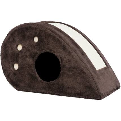 Front. TRIXIE - Topi Plush Cover Indoor Cat Condo with Sisal Scratching Surface & Cat Toys - Brown.