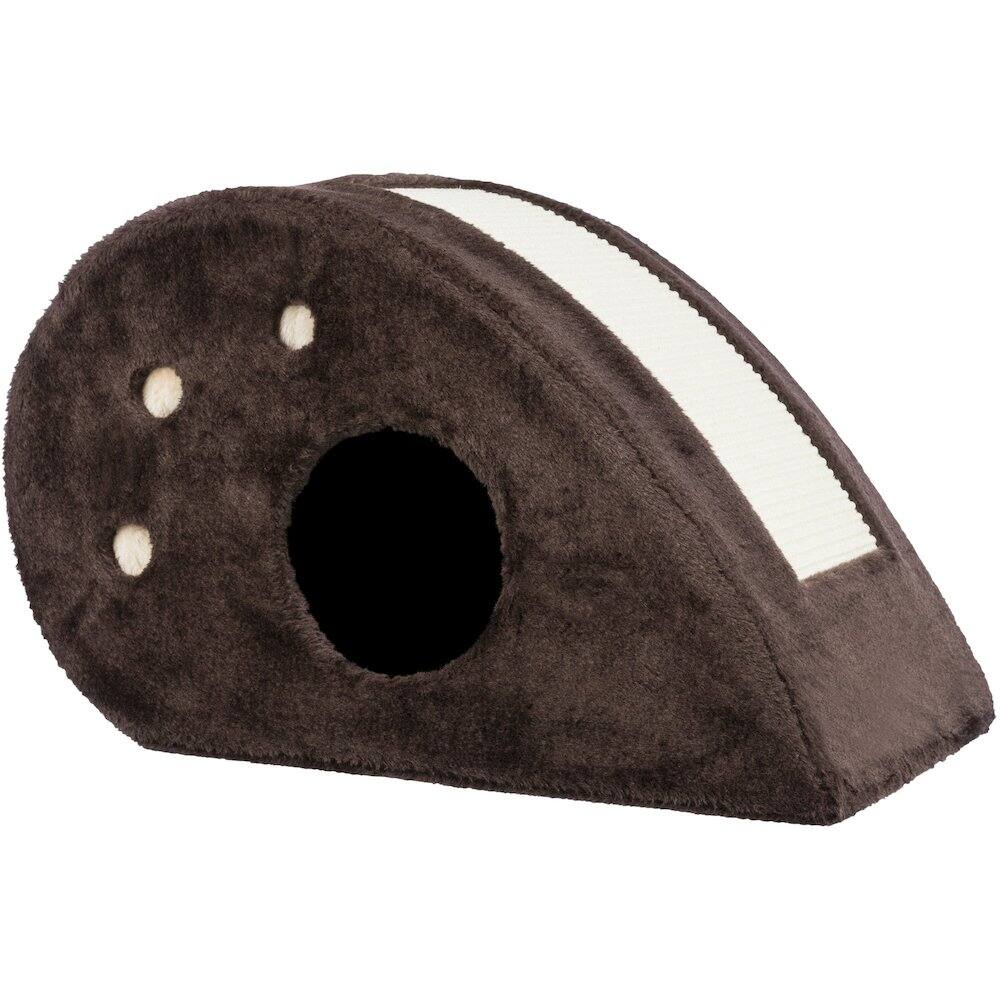 Front. TRIXIE - Topi Plush Cover Indoor Cat Condo with Sisal Scratching Surface & Cat Toys - Brown.