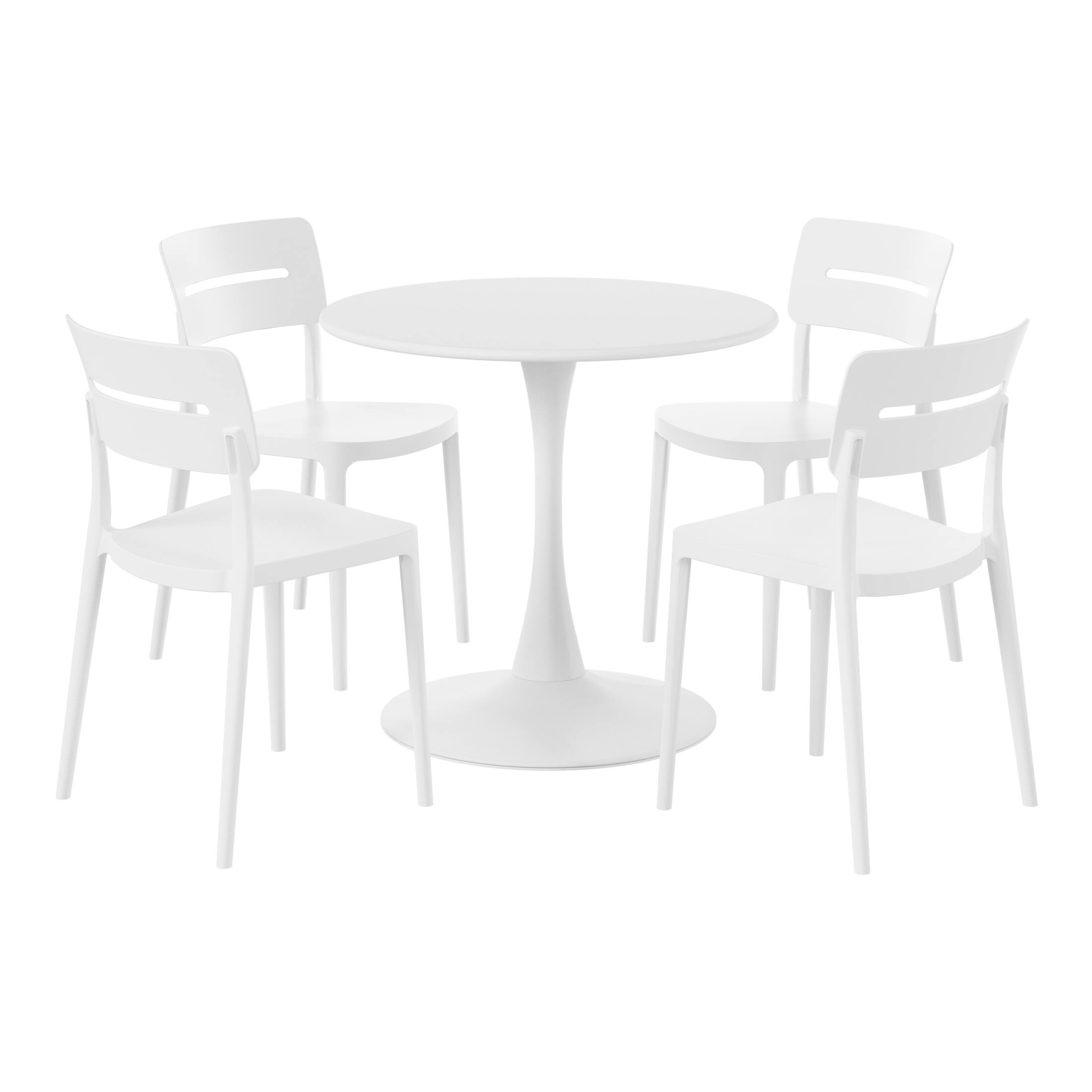 Front. WestinTrends - WestinTrends Playa 5-Piece Outdoor Indoor Round Metal Patio Dining Table Set With Stackable Patio Chairs - White.