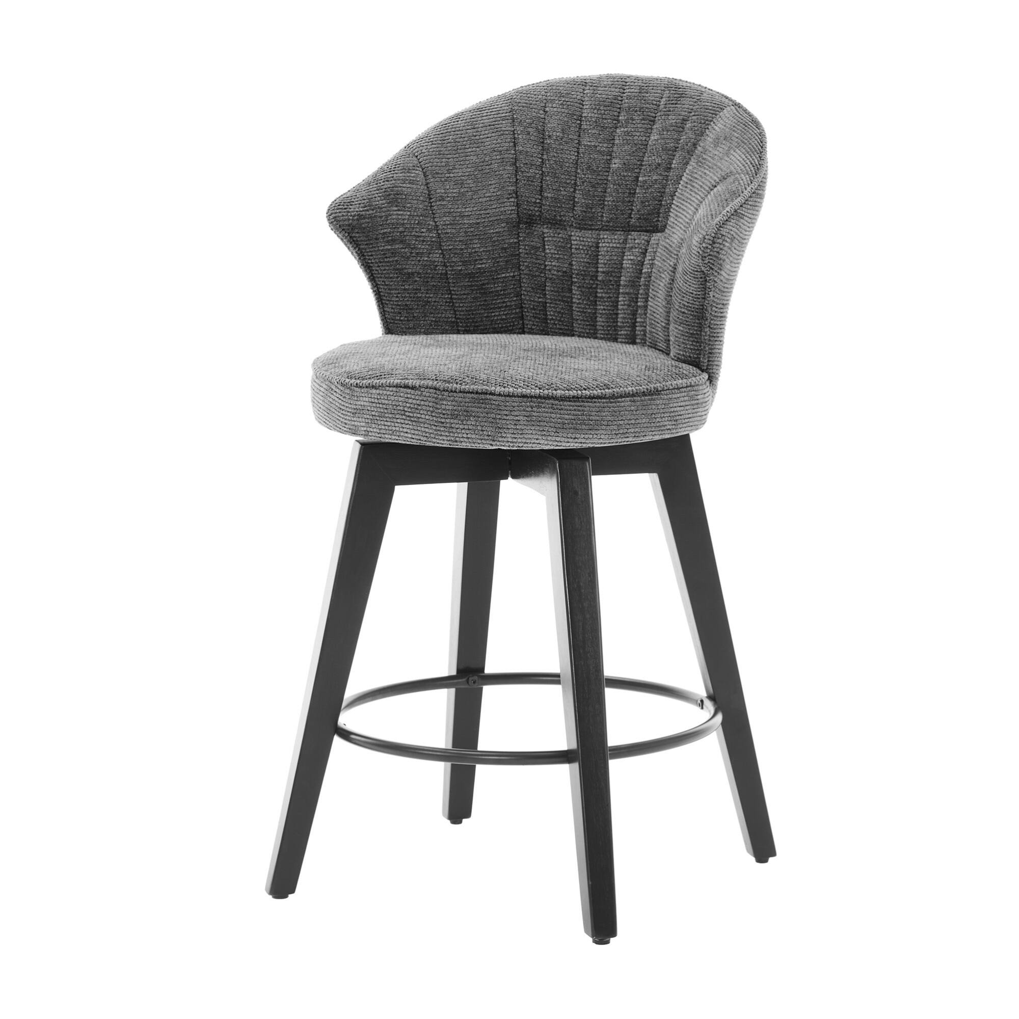Alt View 7. GOODSILO - Set of 2 Wing Back Swivel Bar Stools - Adjustable Counter Height Stools with Solid Wood Legs & Plush Upholstery - Dark Grey.
