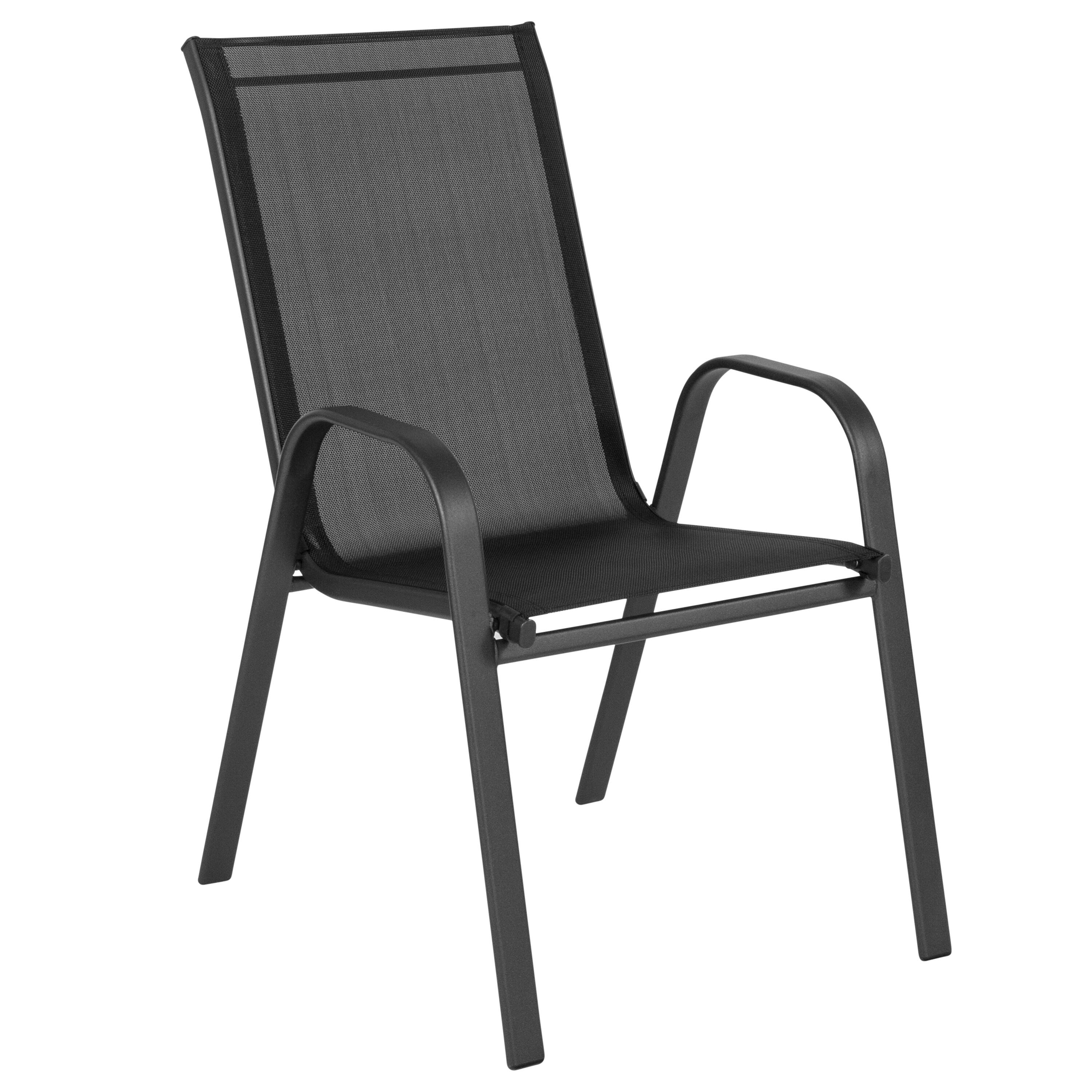 Alt View 7. Emma + Oliver - Bartlett 7 Piece Outdoor Dining Set with Tempered Glass Top Patio Table and 6 Flex Comfort Textilene Stacking Chairs - Black.